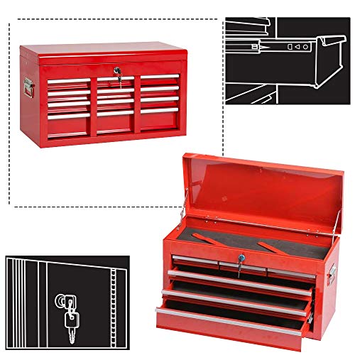 Big Tool Box,Rolling Tool Chest with Sliding Drawers,2 in 1 Tool Cabinet with 4 Swivel Wheels (2Pcs with Brake),Cold Rolled Steel,Red