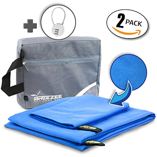 BREEZEE Microfiber Quick Dry Towel set Antibacterial Super Absorbent for Travel Sports & Home Lightweight 2 Pck: XL 32