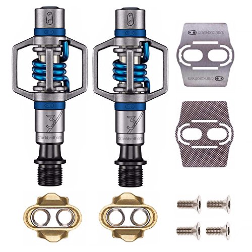 Crankbrothers Eggbeater 3 Bicycle Pedals (Electric Blue Spring) with Premium Cleats and Bike Shoe Shields Set
