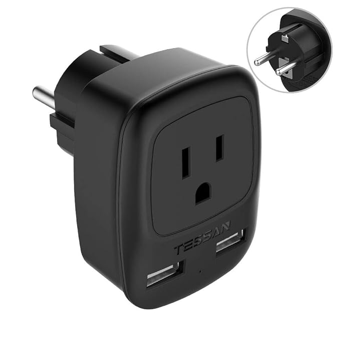 Germany France Travel Plug Adapter Type E/F, TESSAN Schuko Grounded