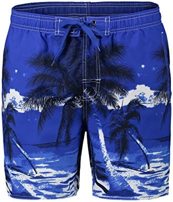 Tengling Mens Shorts Swim Trunks Coconut Tree Beach Shorts with Pockets Dark Blue 1 US L