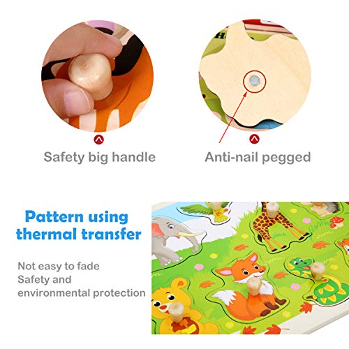 image for Blppldyci Kids Wooden Peg Puzzles Play Set, Animals Farm Pegged Learni