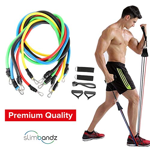 Resistance Bands Set for Workout Bands, Full Kit of Exercise Bands, 11 Piece Includes Door Anchor, Handles, Carrying Bag, and Ankle Straps.