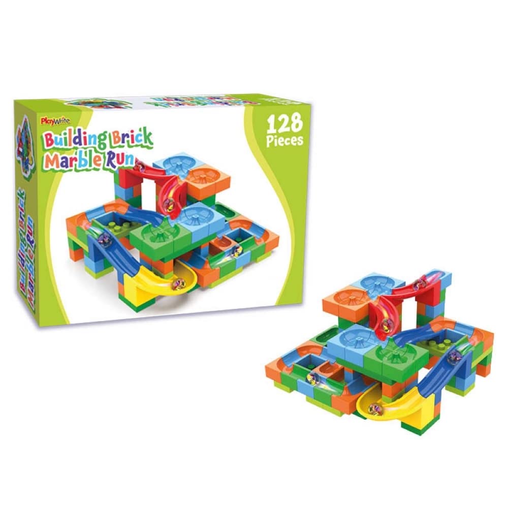 Playwrite TRACK MAZE TOY BRICK 128 PIECE MARBLE RUN INCLUDES 5 MABLES 385-314