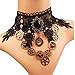 MEiySH Goth Punk Style Wedding Party Black Lace Choker Beads Tassels Chain Pendant Necklace for Women (Style 008)