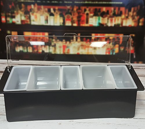Ice Cooled BLACK Chilled Condiment Dispenser Custom FIVE Compartments w/Signature Cocktail Picks