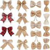 17 PCS Burlap Bow Jute Bow Lace Bowknot for Wedding Party Decor Home Embellishme