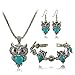 TraveT Retro Turquoise Owl Bracelet Earrings Necklace Three - pieces Jewelry Set