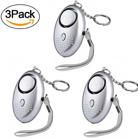CHESEY Personal Alarms for Women 3 pack, 130 db SOS Emergency Personal Alarm Keychain Self Defense Alarms with LED Flashlight (Silver)