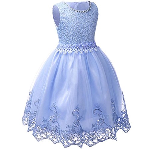 ZAH Girl Dress Kids Ruffles Lace Party Wedding Dresses(Blue,9-10Y) - Thumbnail 2