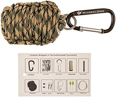 Survival Kit with Fire Starter, Fishing Hooks and Line by Wonders2Seek – Camo2