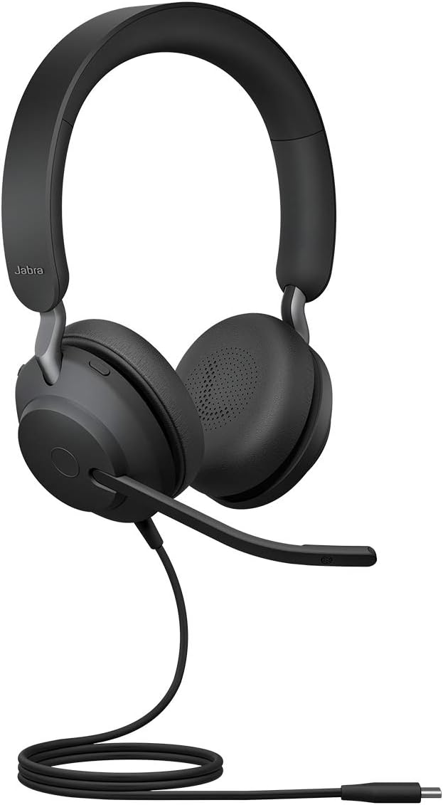 Jabra Evolve2 40 PC Headset - Noise Cancelling UC Certified Stereo Headphones With 3-Microphone Call Technology - USB-C Cable - Black