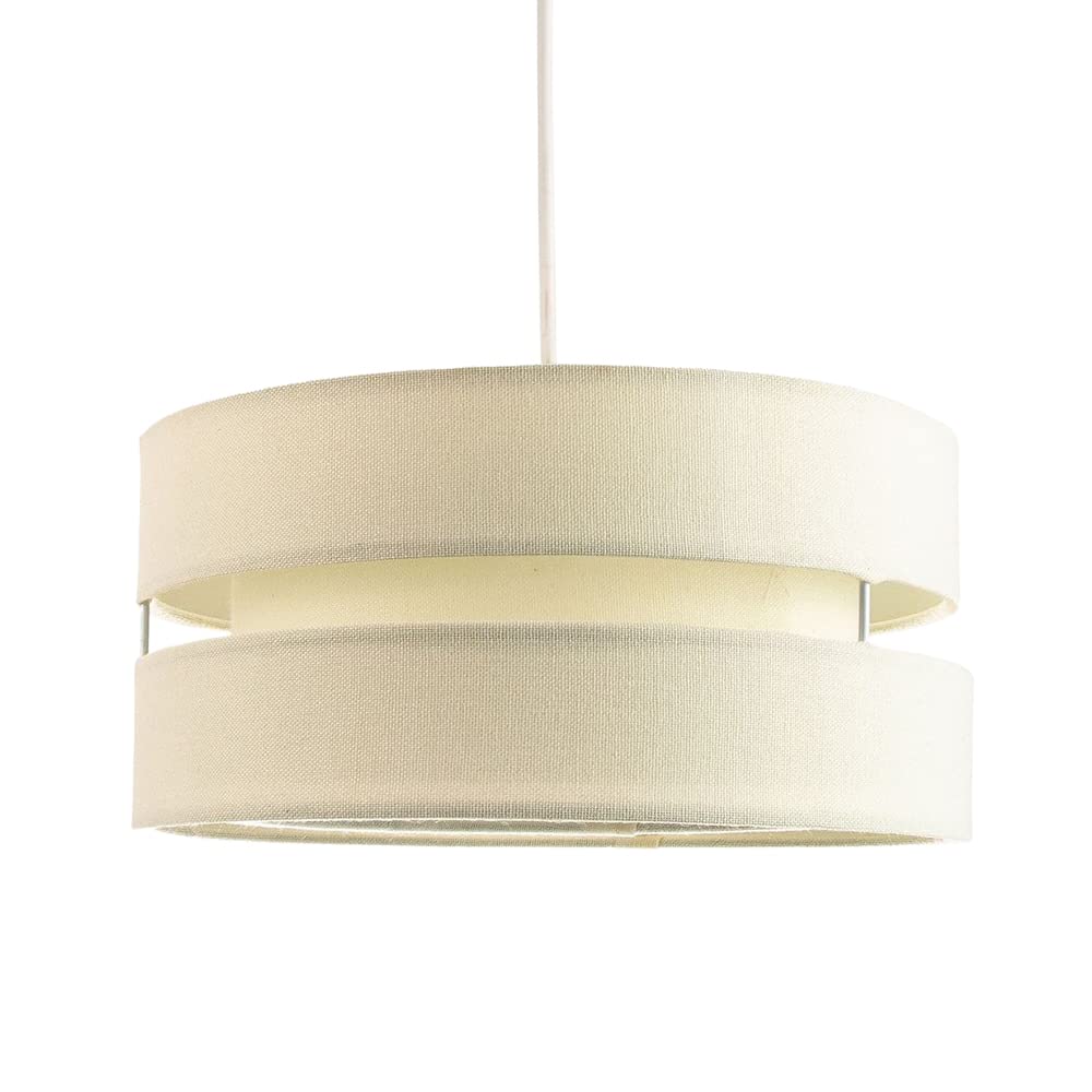 Contemporary Quality Cream Linen Fabric Triple Tier Ceiling Pendant Light Shade | 60w Maximum | Designer Style | 26cm Diameter by Happy Homewares