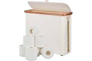 Stackable & Foldable Toilet Paper Storage Organizer, Water-Resistant 12-Roll Holder with Bamboo Lid, Bathroom Tissue Basket f