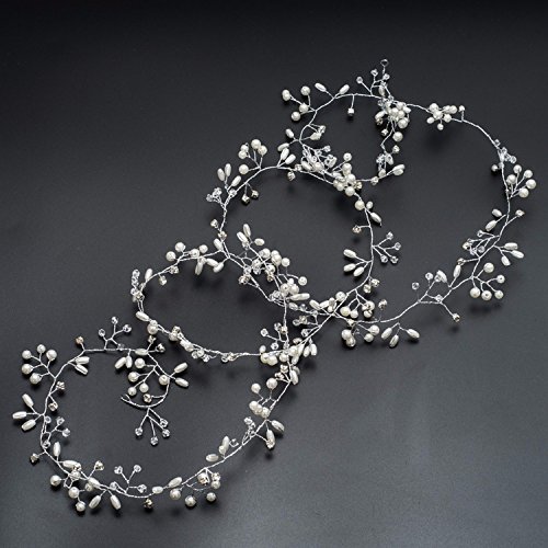 Beauty7 Silver Wedding Bridal Vine Wreath Headband Halo Wired Decorative Accessories Crystal Rhinestone Simulated Pearl Bride Bridesmaid Flowergirl Women Girl Long Hair with 2 Bobby Pins Set 39.4" - Thumbnail 6