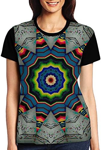 Yellow House Women's T-Shirt Kaleidoscope Trippy Acid Psychedelic 3D Digital Raglan Casual Short Sleeves Top