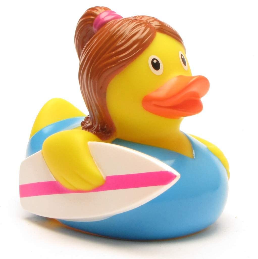 Surfer Girl Bath Duck I Squeaky Duckle I L: 8.5 cm I Includes Bath Duck Keyring in Set