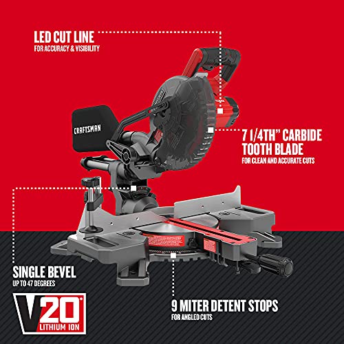 CRAFTSMAN V20 Miter Saw Kit, 71/4 inch, Cordless, Battery and Charger