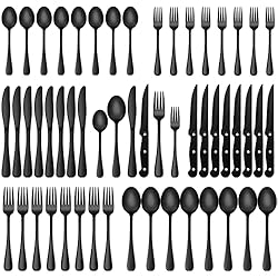 48-Piece Black Silverware Set with Steak
