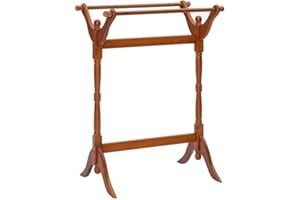 Pemberly Row Modern Wood Blanket Rack, 32 in Tall, Oak Brown Finish, Solid Eucalyptus and Pine Wood, Holds Blankets, Quilts, 