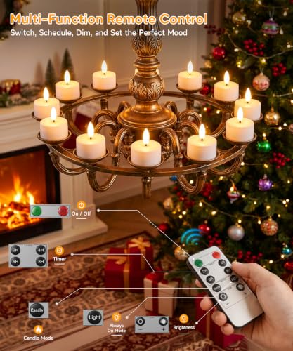Dehobo Rechargeable LED Tea Light Candles Birthday Decoration 6 Pieces – Decorative Flame-Effect Candles with Charging Base More than 50 ~ 110 Hours – Flameless Candles for Party Home Living Room