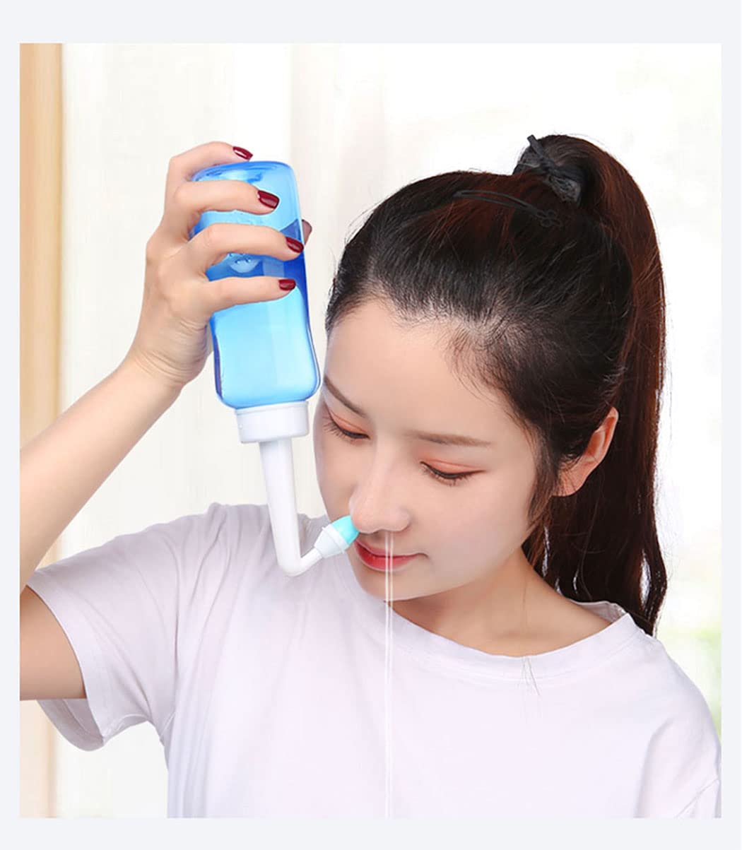 300ml Neti Pot Sinus Rinse Bottle Nasal Irrigation Pressure Rinse Nose Wash Cleaner with 1x Adult Nasal Rinse & 1x Child Nasal Wash Attachment for Kids Adults Home Nasal Irrigation