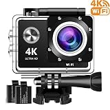 DIDICO 4K Action Camera, 16MP WiFi Ultra HD Underwater Waterproof 30M Sports Camcorder with 170° Degree Wide Angle Lens, Rechargeable Batteries and Mounting Accessories Kits