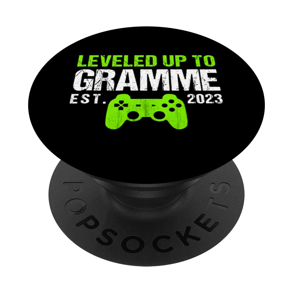 Leveled Up To Gramme Est 2023 Funny New Grandma Gamer Retro PopSockets Swappable PopGrip