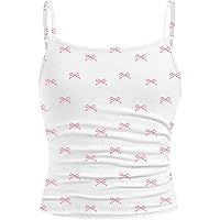 WDIRARA Women's Cherry Print Curve Hem Tank Top Sleeveless Scoop