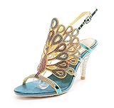 Honeystore Women's Peacock Shaped Pattern Handmade Rhinestone Sandals Blue 10 B(M) US