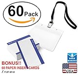 Cross Waterproof Plastic Name Tags ID Card Holder with Black Lanyards for Kids Name Labels, School, Camp, Field Trip, Business Event, Conference Badges Holder, Name Tag with Lanyard (60 Sets)