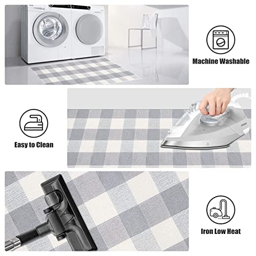 LEEVAN Buffalo Plaid Outdoor Rug 4x6 ft Grey Buffalo Check Rug Hand