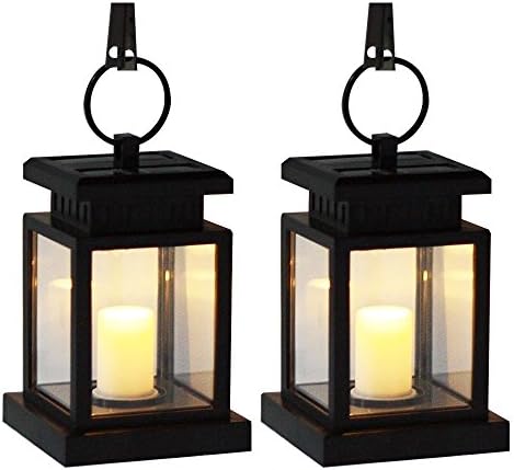2 Pack Outdoor Solar Power lights Waterproof, EnerEco Vintage Lantern Hanging Candle LED Solar Lights w/Clamp for Beach Umbrella Tree Pavilion Garden Yard Lawn Pathway Stairs wall porch Lamp Lighting