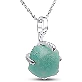 Natural raw gemstone pendant chain necklace with white gold over 925 solid sterling silver, birthstone dainty solitaire gift for her, uniquelan jewelry