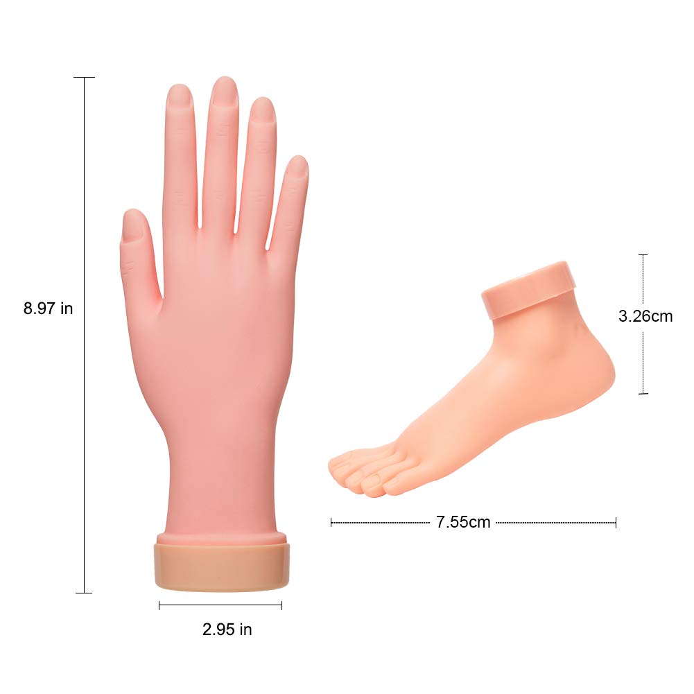 Nail Training Practice Hand for Acrylic Nails, Practice Fake Left Foot Flexible Movable Bendable Mannequin Hand, Fake Hand And Foot Manicure Practice Tool(Left foot+right hand) : Beauty