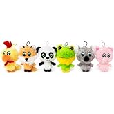 Multipet 2.5" Knobby Noggins Plush Dog Toy | Chicken, Fox, Panda, Frog, Koala, Pig Dog Toys | Small Squeaker Dogs Toys | Small/Medium Breed | 2.5 Inches | 6 Pack Animal Set