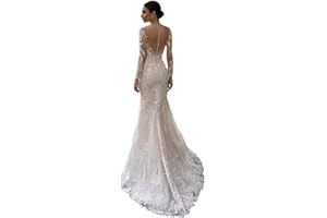 HEGABCH Mermaid Wedding Dresses for Bride Lace Appliques Tulle Boho Beach Bride Dress with Train He8921