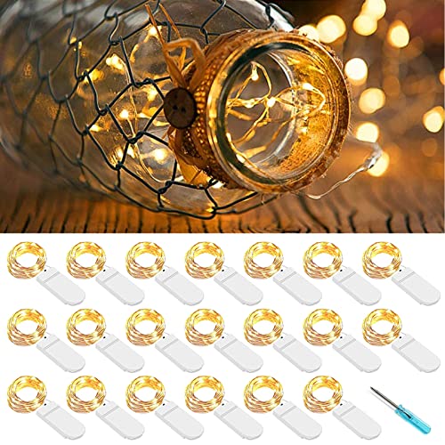 HOBAYS 20 Pack Fairy Lights 3.5ft 20 LED Battery Operated Mini Fairy String Lights Waterproof Copper Wire Firefly Starry Lights for Wedding Party Mason Jars Christmas Decorations, Warm White