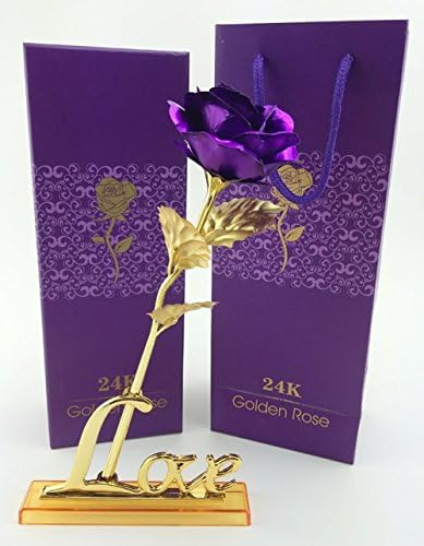 24k 10-Inch Gold Foil Rose Full Blossom Budding Gold Plated Rose Presents for Birthday, Gift for Girlfriend, Party, Wedding, Mother's Day, Romantic Gift (purple)