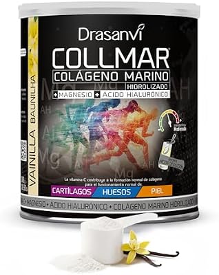 COLLMAR Colágeno Marino Hidrolizado con Ácido Hialurónico, Magnesio, Vitamina C | para cartílagos, huesos y piel | Sin edulcorantes |Alta dosis 9.717 mg/dia |300g de polvo | Sabor Vainilla