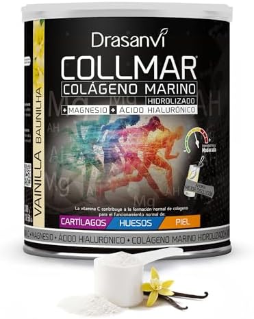 COLLMAR Colagénio Marinho Hidrolisado com Ácido Hialurónico, Magnésio, Vitamina C | para cartilagem, ossos e pele | Sem adoçantes |Dose elevada 9.717 mg/dia | 300g de pó | Sabor Baunilha