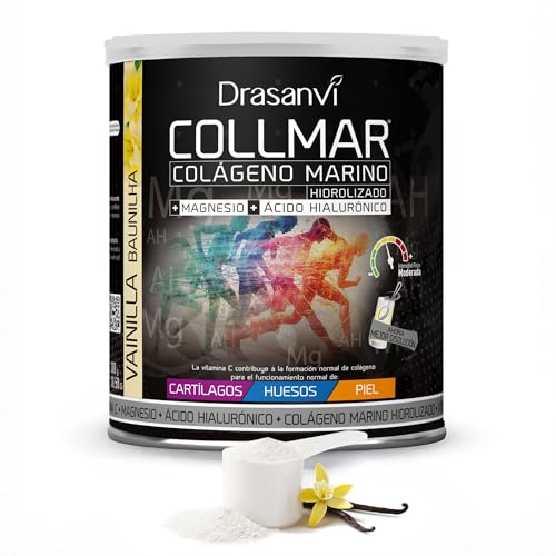 COLLMAR Colágeno Marino Hidrolizado con Ácido Hialurónico, Magnesio, Vitamina C | para cartílagos, huesos y piel | Sin edulcorantes |Alta dosis 9.717 mg/dia |300g de polvo | Sabor Vainilla