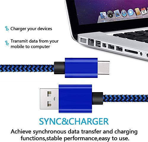 Type C Charger Cable 2Pack 10FT Extra Long Fast Charging,Nylon,Charge Cord for Samsung Galaxy Fold Note 10 9 8 S10e S10 S9 S8 Plus A10e A50 A20 LG Stylo 5 4 V50 V40 G8 G7 G6 Thinq Q7 Moto Z3 G7 Blue