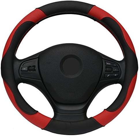 Black and Red High Quality Leather Car Steering Wheel Cover for BMW Audi Ford Kia Mazda Solaris VW Golf Polo 14-15"