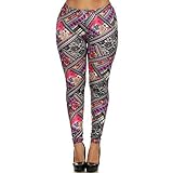 ShoSho Womens Boho Print Plus Size Leggings (Pink Multi, 1X/2X)