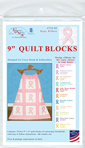 Jack Dempsey Stamped White Quilt Blocks 9"X9" 12/Pkg-Hope Ribbons