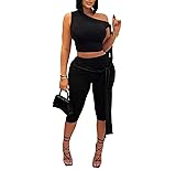 Vssjavun Women's 2 Piece Outfits Sexy Sleeveless