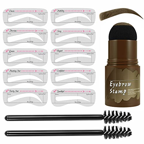 Eyebrow Stamp Kit Waterproof with 10 Reusable Eyebrow Stencil, Lasting, Dark Brown