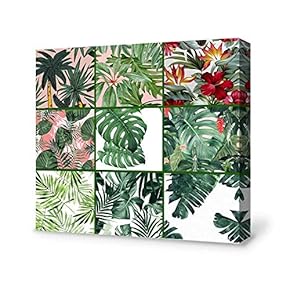 Canvas Wall Art Tropical Rainforest Plant Canvas Painting Wall Poster Decor for Living Room Wooden Framed Home Decorations - 12x12 inches