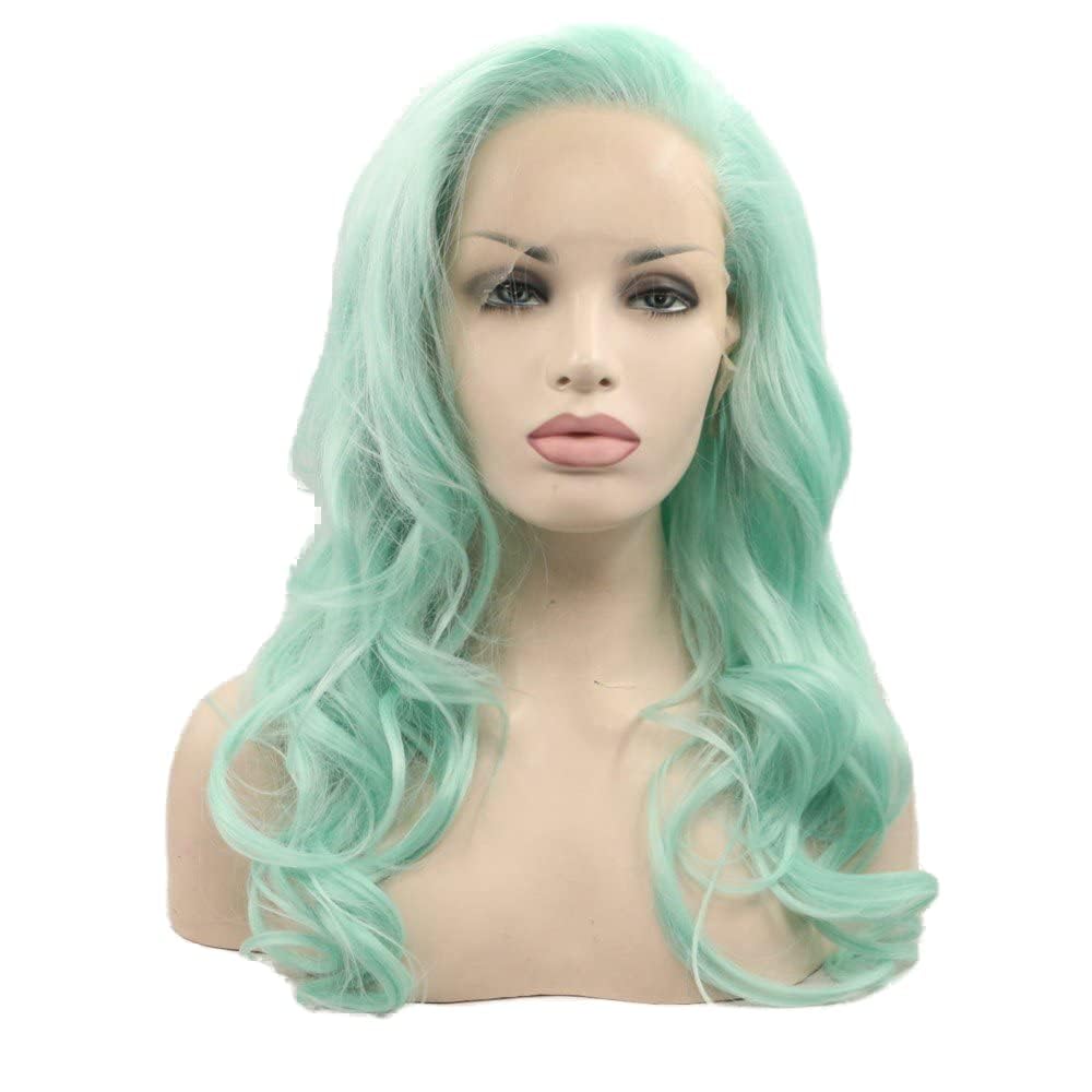 Xiweiya Mint Green Lace Wig Heat Resistant Fiber Hair Mermaid Green Blue Color Mixed Synthetic 13 * 3 Lace Front Wig for Women Hair Replacement Wig Half Hand Tied 24" Wig โ image 1